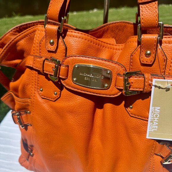 NWT Michael Kors Large North South Gansevoort Tangerine Leather Tote Crossbody - Picture 6 of 13